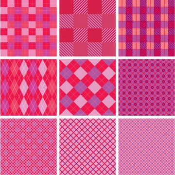 Set of plaid seamless patterns in pink colors for girls Stock Illustration