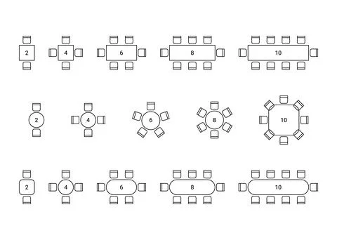 Set of plan for arranging place seats for guest in interior, layout graphic.. Stock Illustration