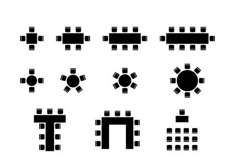 Set of plan for arranging place seats for guest in interior, layout graphic Illustrazione stock