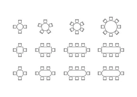 Set of plan for arranging seats and tables in interior, layout graphic outline Stock Illustration