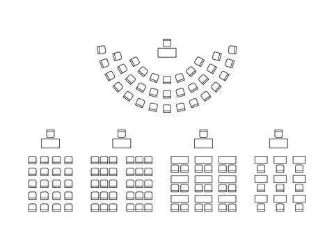 Set of plan for arranging seats semicircle and rows in interior, , layout out Illustrazione stock