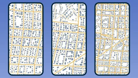 Set of plan with road and buildings. Abstract city maps, background. Top view Stock Illustration
