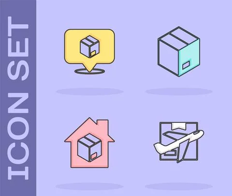 Set Plane and cardboard box, Location with, Home delivery services and Carton 스톡 일러스트