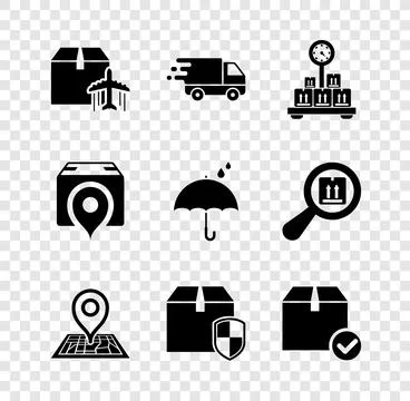 Set Plane and cardboard box, Delivery truck in movement, Scale with, Placeholder イラスト素材