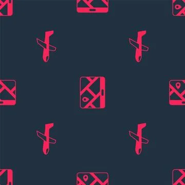 Set Plane and City map navigation on seamless pattern. Vector Stock Illustration