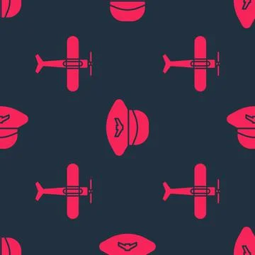 Set Plane and Pilot hat on seamless pattern. Vector Stock Illustration