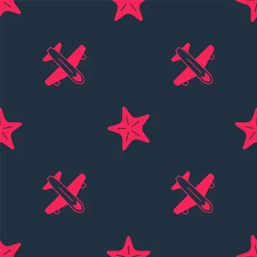 Set Plane and Starfish on seamless pattern. Vector イラスト素材