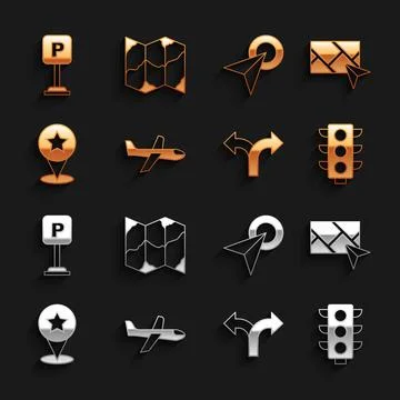 Set Plane, City map navigation, Traffic light, Road traffic sign, Map pointer 스톡 일러스트