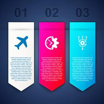 Set Plane, Clock and gear and Algorithm. Business infographic template. Vector 스톡 일러스트
