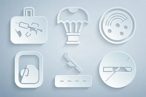 Set Plane landing, Radar with targets on monitor, Airplane window, No Smoking Stock Illustration