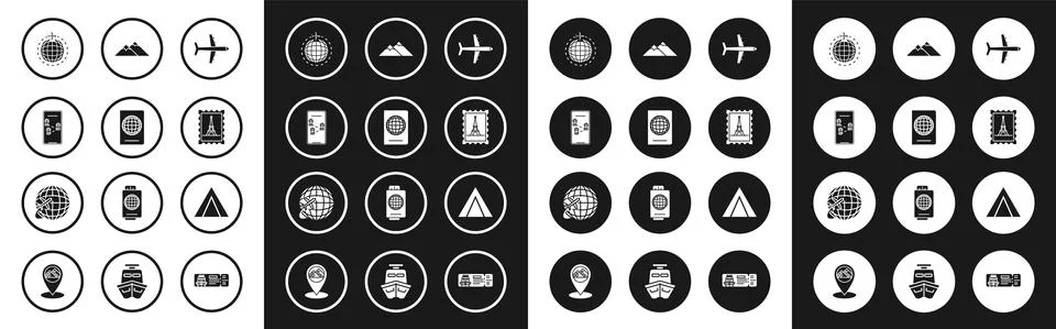 Set Plane, Passport with biometric data, Infographic of city map navigation 스톡 일러스트
