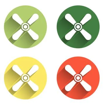 Set Plane propeller icon isolated with long shadow background. Vintage airc.. Stock Illustration