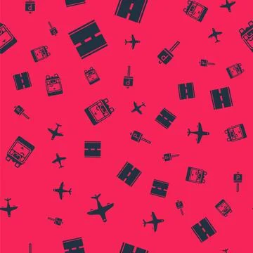 Set Plane, Road, Delivery cargo truck and Parking on seamless pattern. Vector Stock Illustration