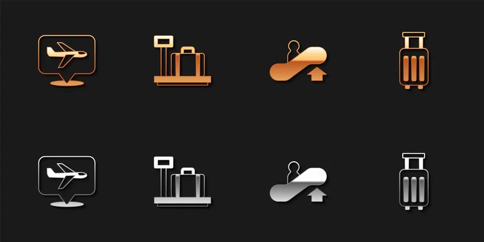Set Plane, Scale with suitcase, Escalator up and Suitcase icon. Vector イラスト素材