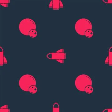 Set Planet and Rocket ship on seamless pattern. Vector Stockillustratie
