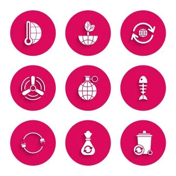 Set Planet earth and a recycling, Garbage bag with recycle, Recycle bin sym.. Stock Illustration