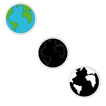 Set of planet earth icons in three versions- color, monochrome. Vector Stock Illustration