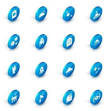 Set Planet with flag, Solar system, Mars rover, Vulcan salute, Robot, and Alien Stock Illustration