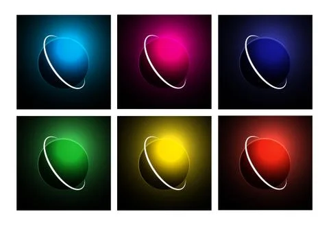 Set of planet illustrations with ring fire. solar system and planet in univer Stock Illustration