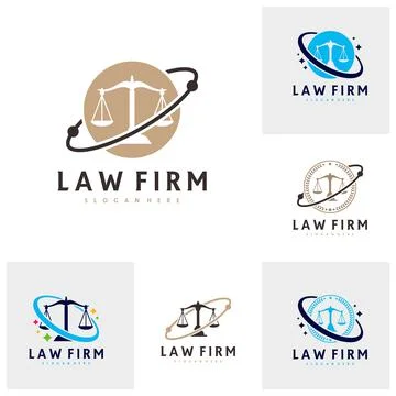 Set of Planet Justice logo vector template, Creative Law Firm logo design con Stock Illustration