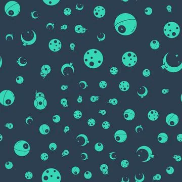 Set Planet Mars, Death star, Robot and Moon and stars on seamless pattern Illustrazione stock