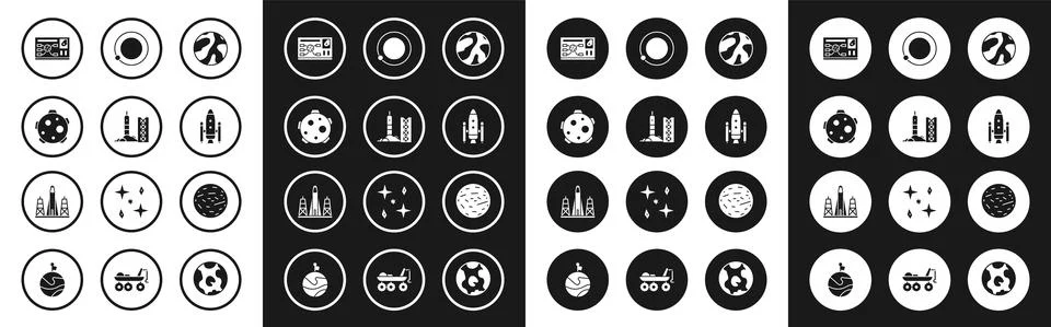 Set Planet, Rocket launch from the spaceport, Futuristic hud interface, Space Ilustração Stock