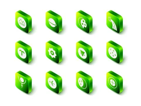 Set Planet Saturn, Eclipse of the sun, Aquarius zodiac, Full moon, Earth globe Ilustração Stock