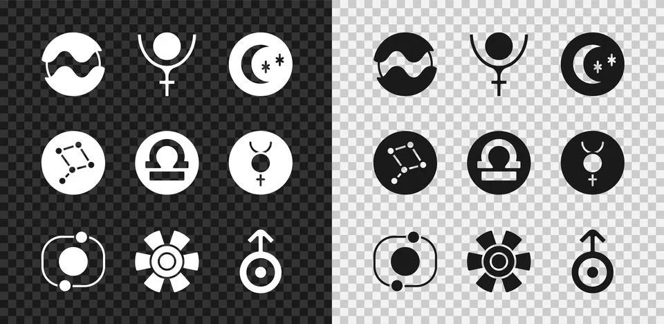 Set Planet, Symbol Pluto, Moon and stars, Solar system, Sun, Uranus, Great .. Stock Illustration