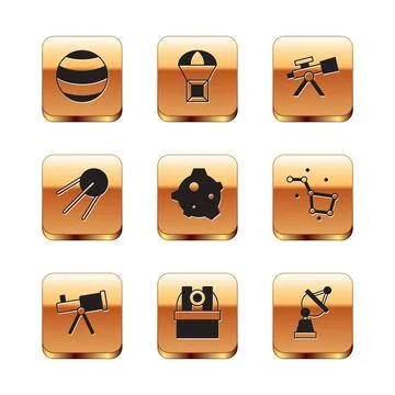 Set Planet, Telescope, Astronomical observatory, Asteroid, Satellite, dish and Stock Illustration
