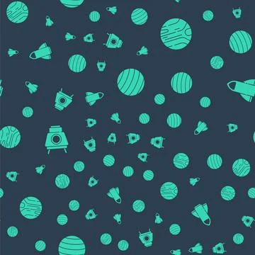 Set Planet Venus, , Mars rover and Rocket ship on seamless pattern. Vector Stock Illustration