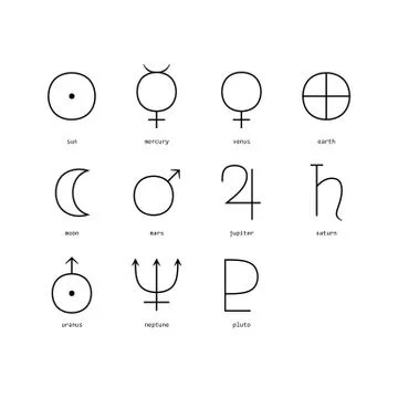 Set of planetary symbols in linear style Illustrazione stock