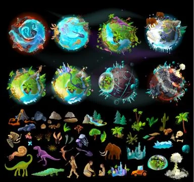 Set of planets and elements for game design Stock Illustration