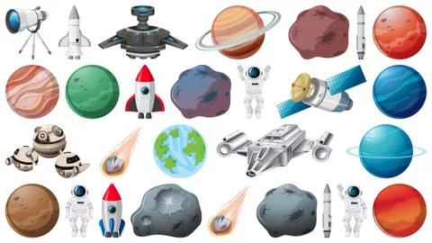 Set of planets and space obejcts Stock Illustration