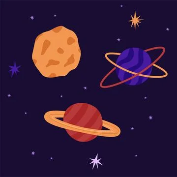 Set of planets and stars in outer space vector illustration. Different abst.. Stock Illustration