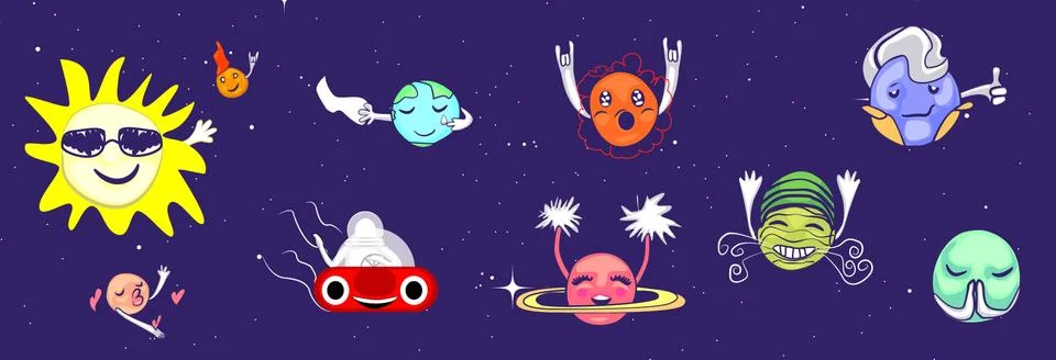 A set of planets with faces. Planets in space see Stock Illustration
