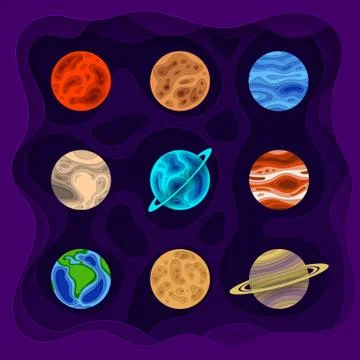 Set of planets. Planet in paper cut style. Vector Stock Illustration