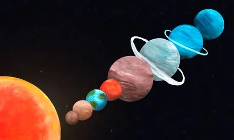 Set of planets of the solar system in order from the sun, drawn by hand with Stock Illustration
