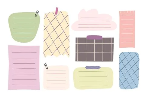 Set of planner paper notes. Lined and squared sticker notes for to-do-list Stock Illustration