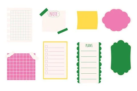 Set planner stickers, bookmarks and elements doodle cartoon style, bright trendy Stock Illustration
