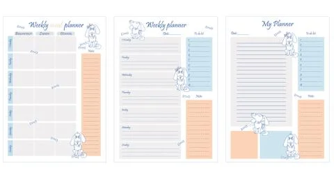 Set of planner templates - personal, weekly and food diary. A sheet of paper, a Stock Illustration