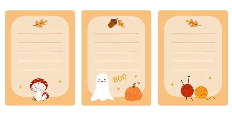 Set of planners and to-do lists with illustrations of autumn coziness Stock Illustration