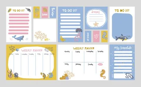Set of planners and to fo lists with simple scandinavian illustrations of Mar Stock Illustration