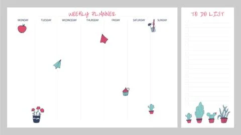Set of planners with cute design. Weekly planner and to do list. Stock Illustration