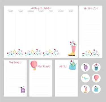 Set of planners with cute design. Weekly planner, to do list, my goals, notes Stock-Illustration