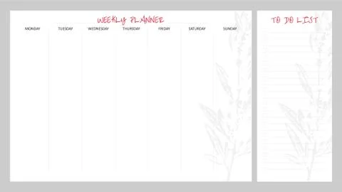 Set of planners with leaf design. Weekly planner and to do list Stock Illustration