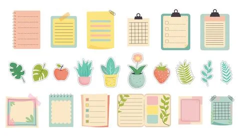 Set of planners, note paper templates and stickers.Cute memo template collection Stock Illustration