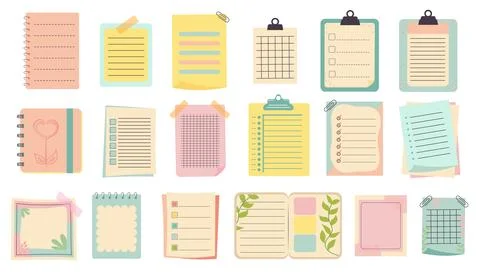 Set of planners, note paper templates. Cute memo template collection. Stock Illustration