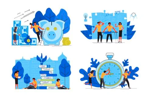 Set of Planning development of ideas blue concept Illustrazione stock