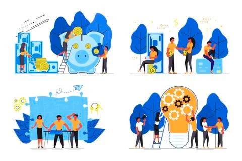 Set of Planning development of ideas blue concept Stock Illustration