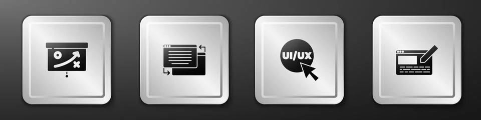 Set Planning strategy concept, UI or UX design, and icon. Silver square button Illustrazione stock